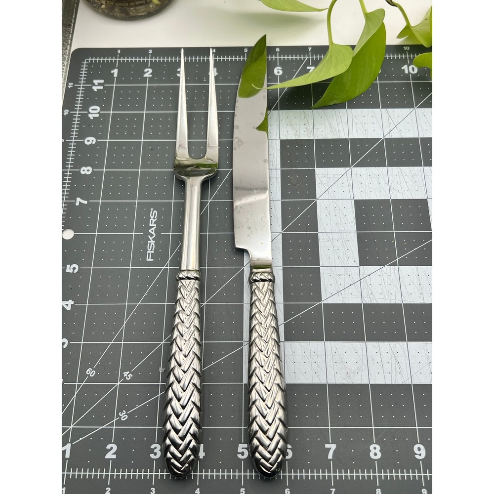 Ralph Lauren Equestrian Braid 2pc Roast Carving Set Silverplate Stainless 1991